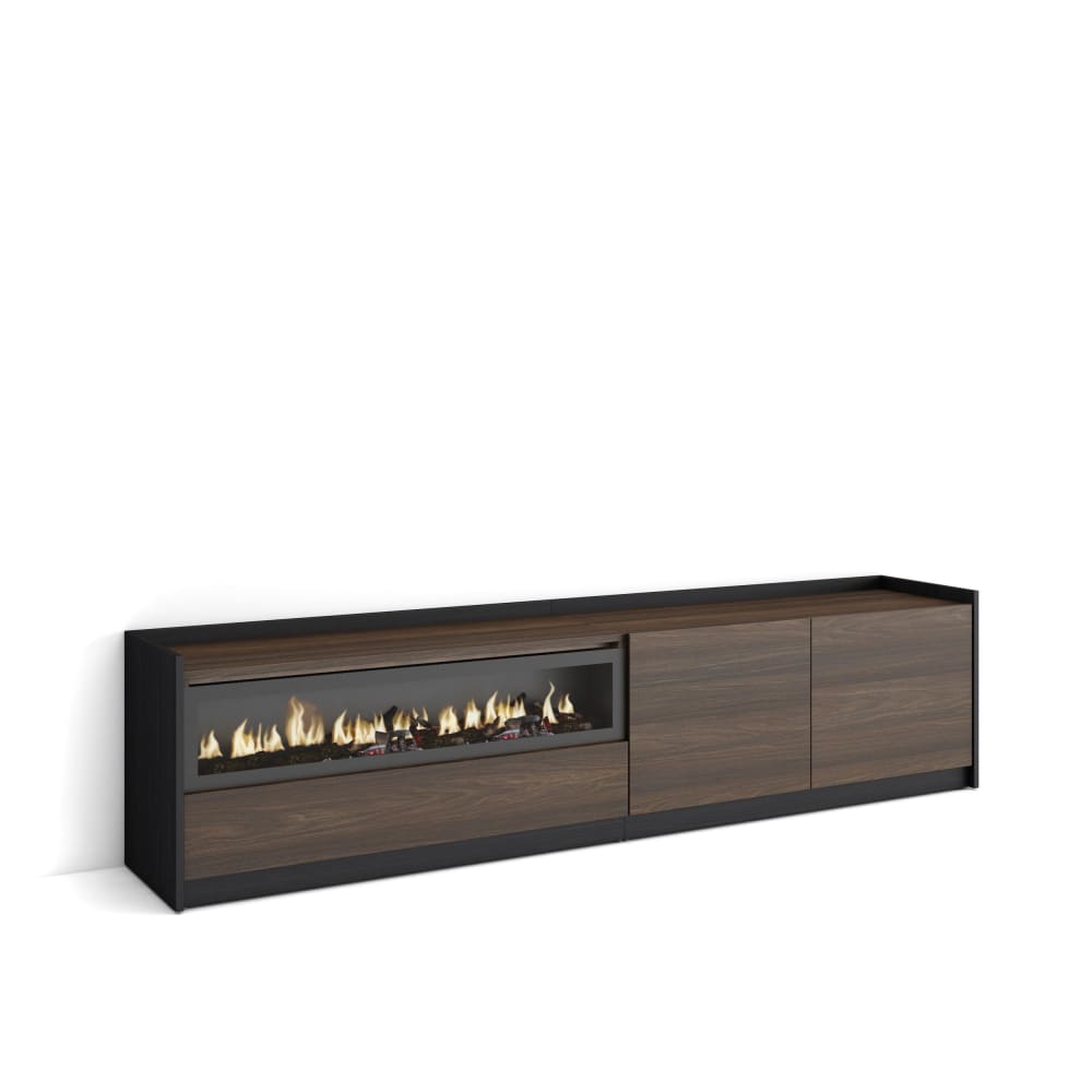 wohnli-moebel-suche-M26030168 Wohnli Möbelsuche - TV-Möbel Holzeffekt Eiche schwarz 208x37x50cm Kamin mit Feuereffekt