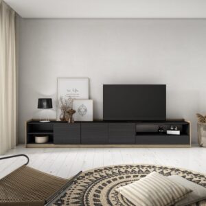 TV-Möbel Holzeffekt schwarz und eiche 310x37x50cm 310x50x37cm Spanplatte Schwarz Skraut home Möbel Wohnzimmermöbel TV-Möbel