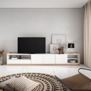 wohnli-moebel-suche-M26030172-1 TV-Möbel Holzeffekt weiß und dunkler eiche 310x37x50cm 310x50x37cm Spanplatte Weiß Skraut home Möbel Wohnzimmermöbel TV-Möbel