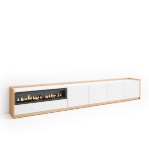 Wohnli Möbelsuche - TV-Möbel Holzeffekt weiß dunkler eiche 310x37x50 Kamin mit Feuereffekt