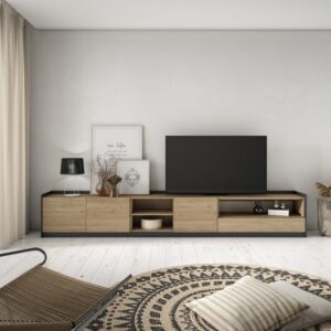 wohnli-moebel-suche-M26030175-1 TV-Möbel Holzeffekt eiche und schwarz 310x37x50cm 310x50x37cm Spanplatte Beige Skraut home Möbel Wohnzimmermöbel TV-Möbel