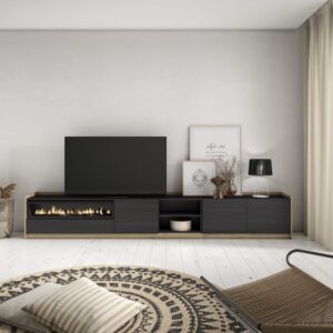TV-Möbel Holzeffekt schwarz eiche 310x37x50cm Kamin mit Feuereffekt 310x50x37cm Spanplatte Schwarz Skraut home Möbel Wohnzimmermöbel TV-Möbel