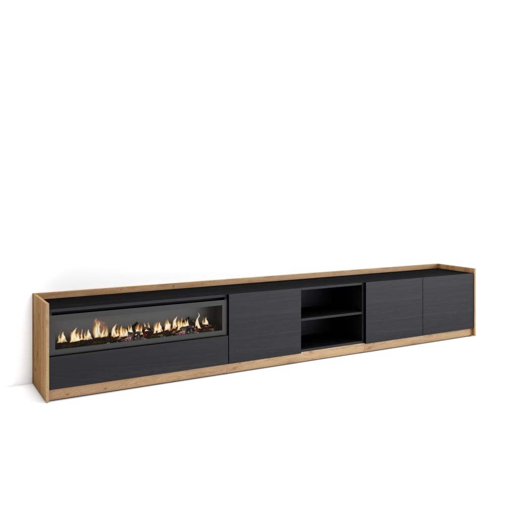 wohnli-moebel-suche-M26030176 Wohnli Möbelsuche - TV-Möbel Holzeffekt schwarz eiche 310x37x50cm Kamin mit Feuereffekt