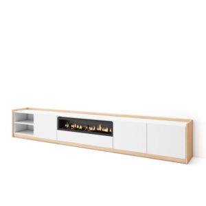 Wohnli Möbelsuche - TV-Möbel Holzeffekt weiß dunkler eiche 310x37x50 Kamin mit Feuereffekt