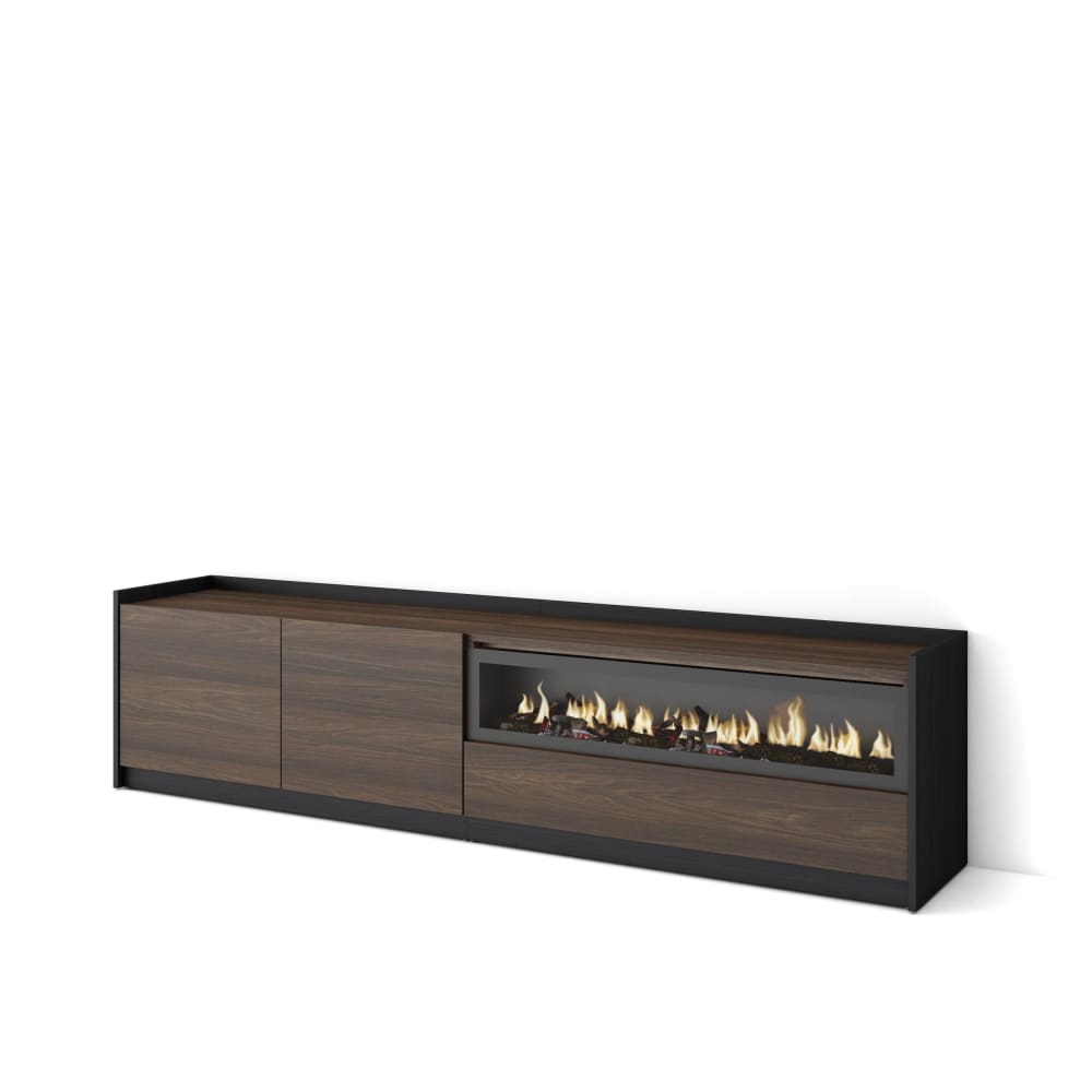 wohnli-moebel-suche-M26030178 Wohnli Möbelsuche - TV-Möbel Holzeffekt Eiche schwarz 208x37x50cm Kamin mit Feuereffekt