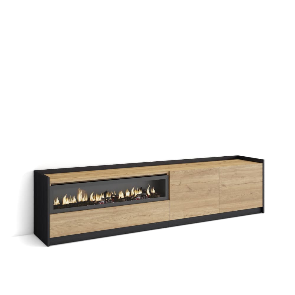 wohnli-moebel-suche-M26030179 Wohnli Möbelsuche - TV-Möbel Holzeffekt eiche schwarz 208x37x50cm Kamin mit Feuereffekt