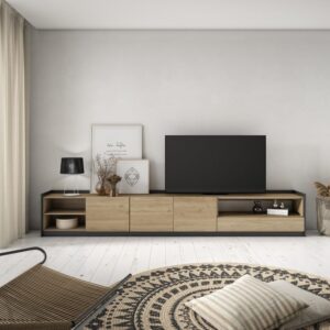 wohnli-moebel-suche-M26030180-1 TV-Möbel Holzeffekt eiche und schwarz 310x37x50cm 310x50x37cm Spanplatte Beige Skraut home Möbel Wohnzimmermöbel TV-Möbel