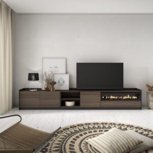 wohnli-moebel-suche-M26030181-1 TV-Möbel Holzeffekt Eiche schwarz 310x37x50cm Kamin mit Feuereffekt 310x50x37cm Spanplatte Braun Skraut home Möbel Wohnzimmermöbel TV-Möbel