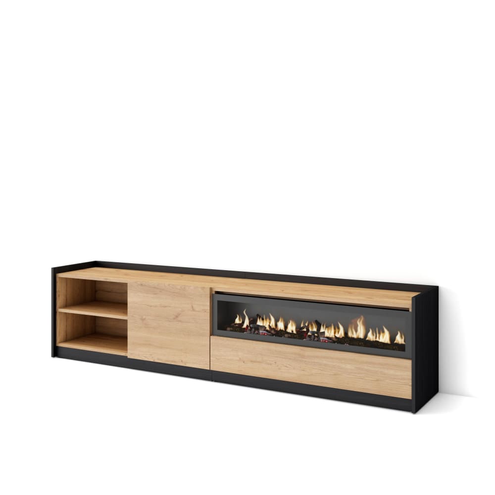 wohnli-moebel-suche-M26030182 Wohnli Möbelsuche - TV-Möbel Holzeffekt eiche schwarz 208x37x50cm Kamin mit Feuereffekt