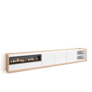Wohnli Möbelsuche - TV-Möbel Holzeffekt weiß dunkler eiche 310x37x50 Kamin mit Feuereffekt