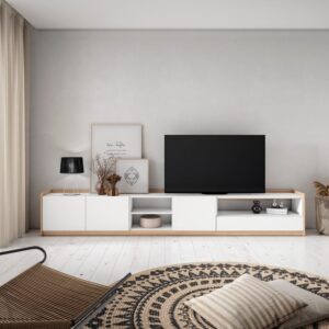 wohnli-moebel-suche-M26030184-1 TV-Möbel Holzeffekt weiß und dunkler eiche 310x37x50cm 310x50x37cm Spanplatte Weiß Skraut home Möbel Wohnzimmermöbel TV-Möbel