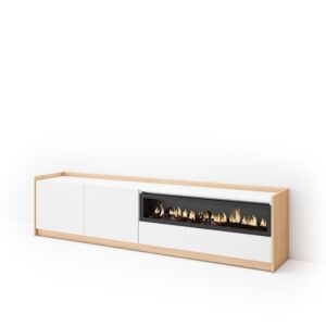 Wohnli Möbelsuche - TV-Möbel Holzeffekt weiß dunkler eiche 208x37x50 Kamin mit Feuereffekt