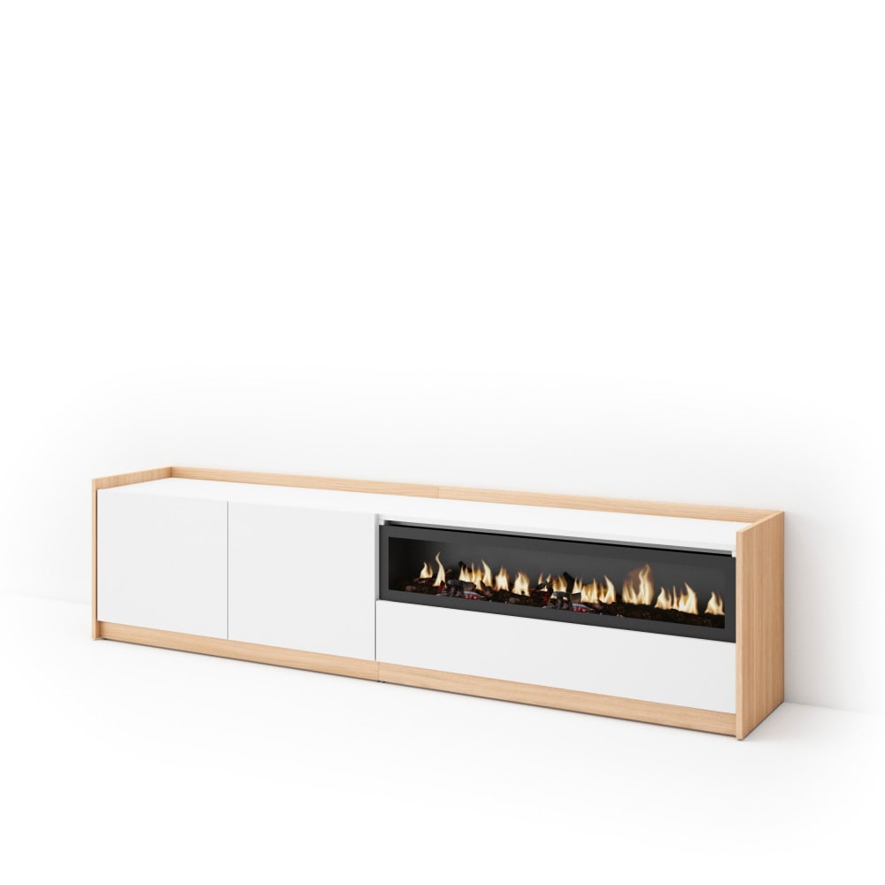 Wohnli Möbelsuche - TV-Möbel Holzeffekt weiß dunkler eiche 208x37x50 Kamin mit Feuereffekt