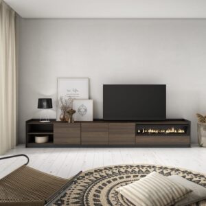 wohnli-moebel-suche-M26030188-1 TV-Möbel Holzeffekt Eiche schwarz 310x37x50cm Kamin mit Feuereffekt 310x50x37cm Spanplatte Braun Skraut home Möbel Wohnzimmermöbel TV-Möbel