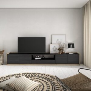 wohnli-moebel-suche-M26030189-1 TV-Möbel Holzeffekt schwarz und eiche 310x37x50cm 310x50x37cm Spanplatte Schwarz Skraut home Möbel Wohnzimmermöbel TV-Möbel