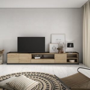 wohnli-moebel-suche-M26030190-1 TV-Möbel Holzeffekt eiche und schwarz 310x37x50cm 310x50x37cm Spanplatte Beige Skraut home Möbel Wohnzimmermöbel TV-Möbel