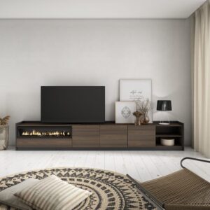 wohnli-moebel-suche-M26030191-1 TV-Möbel Holzeffekt Eiche schwarz 310x37x50cm Kamin mit Feuereffekt 310x50x37cm Spanplatte Braun Skraut home Möbel Wohnzimmermöbel TV-Möbel