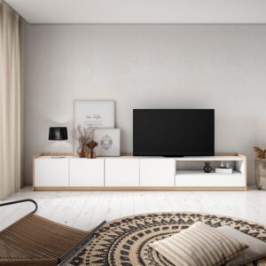 wohnli-moebel-suche-M26030195-1 TV-Möbel Holzeffekt weiß und dunkler eiche 310x37x50cm 310x50x37cm Spanplatte Weiß Skraut home Möbel Wohnzimmermöbel TV-Möbel