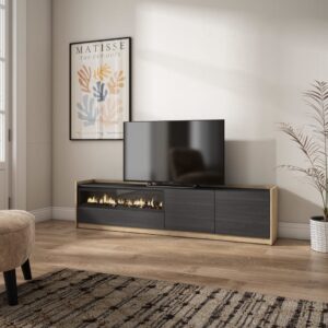 wohnli-moebel-suche-M26030196-1 TV-Möbel Holzeffekt schwarz eiche 208x37x50cm Kamin mit Feuereffekt 210x50x37cm Spanplatte Schwarz Skraut home Möbel Wohnzimmermöbel TV-Möbel