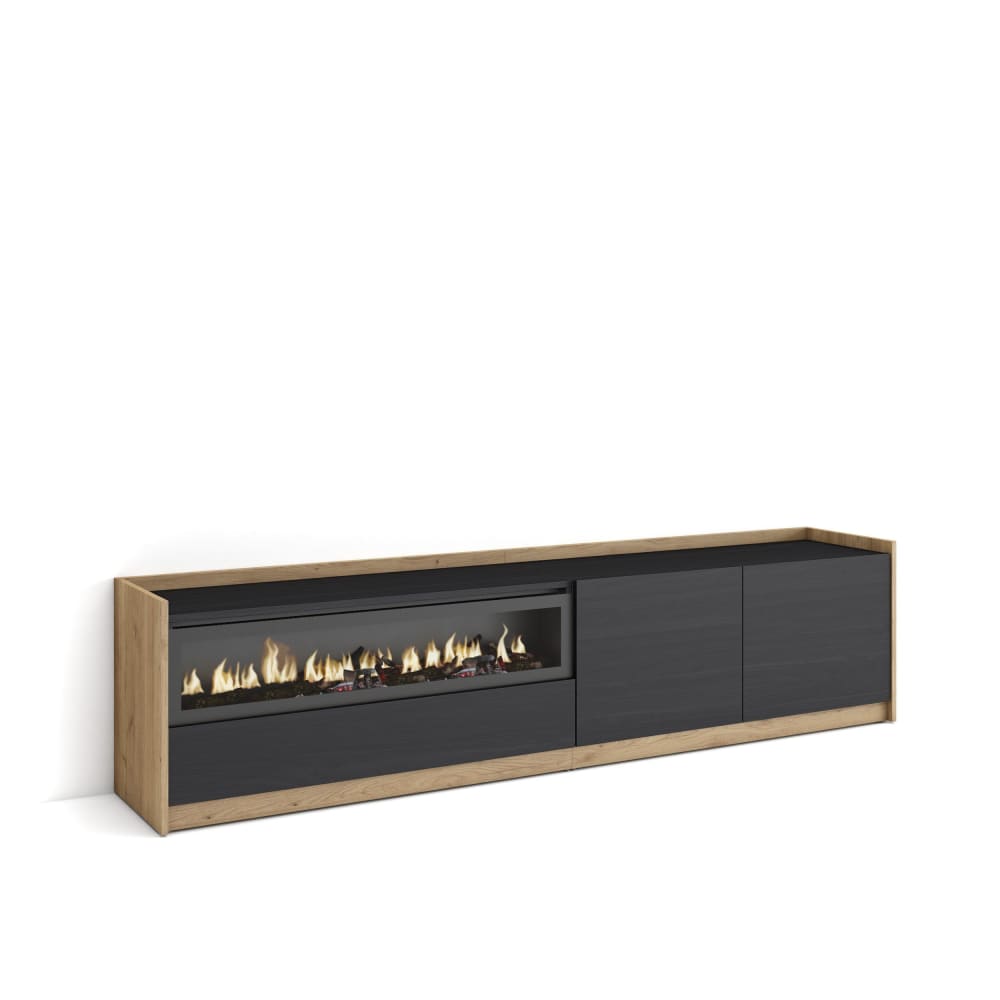 wohnli-moebel-suche-M26030196 Wohnli Möbelsuche - TV-Möbel Holzeffekt schwarz eiche 208x37x50cm Kamin mit Feuereffekt