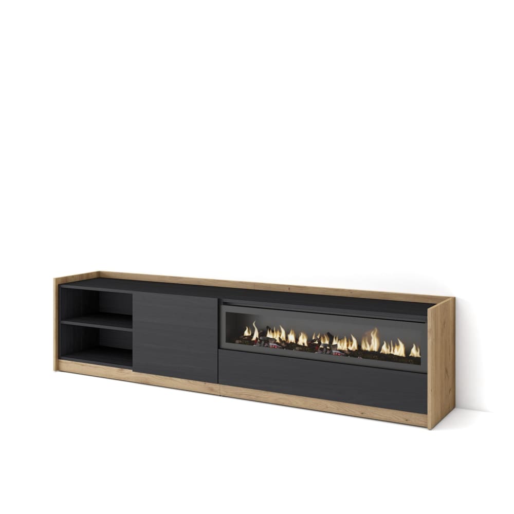 wohnli-moebel-suche-M26030198 Wohnli Möbelsuche - TV-Möbel Holzeffekt schwarz eiche 208x37x50cm Kamin mit Feuereffekt