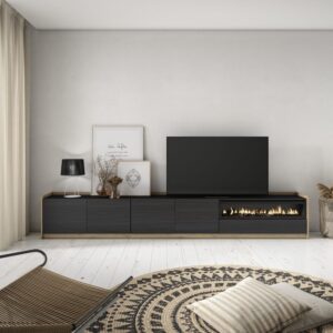 wohnli-moebel-suche-M26030199-1 TV-Möbel Holzeffekt schwarz eiche 310x37x50cm Kamin mit Feuereffekt 310x50x37cm Spanplatte Schwarz Skraut home Möbel Wohnzimmermöbel TV-Möbel