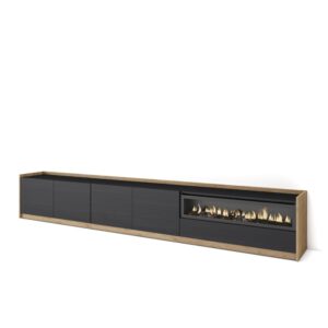 Wohnli Möbelsuche - TV-Möbel Holzeffekt schwarz eiche 310x37x50cm Kamin mit Feuereffekt