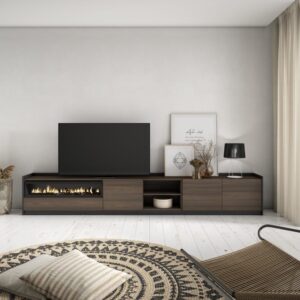 wohnli-moebel-suche-M26030201-1 TV-Möbel Holzeffekt Eiche schwarz 310x37x50cm Kamin mit Feuereffekt 310x50x37cm Spanplatte Braun Skraut home Möbel Wohnzimmermöbel TV-Möbel