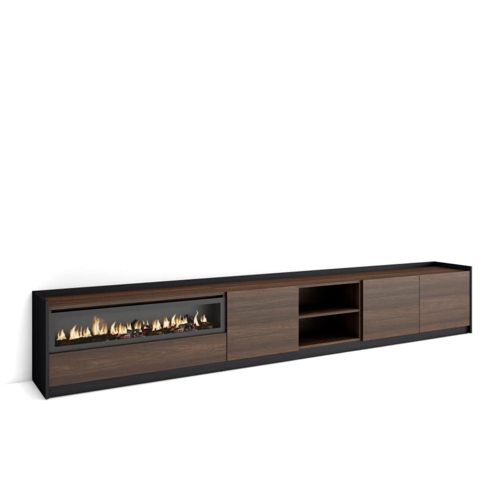 wohnli-moebel-suche-M26030201 Wohnli Möbelsuche - TV-Möbel Holzeffekt Eiche schwarz 310x37x50cm Kamin mit Feuereffekt