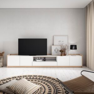 wohnli-moebel-suche-M26030202-1 TV-Möbel Holzeffekt weiß und dunkler eiche 310x37x50cm 310x50x37cm Spanplatte Weiß Skraut home Möbel Wohnzimmermöbel TV-Möbel
