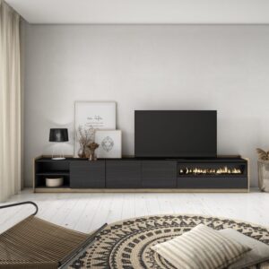 TV-Möbel Holzeffekt schwarz eiche 310x37x50cm Kamin mit Feuereffekt 310x50x37cm Spanplatte Schwarz Skraut home Möbel Wohnzimmermöbel TV-Möbel