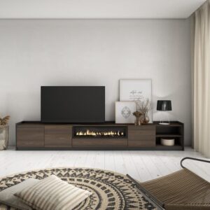 wohnli-moebel-suche-M26030206-1 TV-Möbel Holzeffekt Eiche schwarz 310x37x50cm Kamin mit Feuereffekt 310x50x37cm Spanplatte Braun Skraut home Möbel Wohnzimmermöbel TV-Möbel