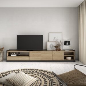 TV-Möbel Holzeffekt eiche und schwarz 310x37x50cm 310x50x37cm Spanplatte Beige Skraut home Möbel Wohnzimmermöbel TV-Möbel