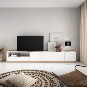 wohnli-moebel-suche-M26030209-1 TV-Möbel Holzeffekt weiß und dunkler eiche 310x37x50cm 310x50x37cm Spanplatte Weiß Skraut home Möbel Wohnzimmermöbel TV-Möbel