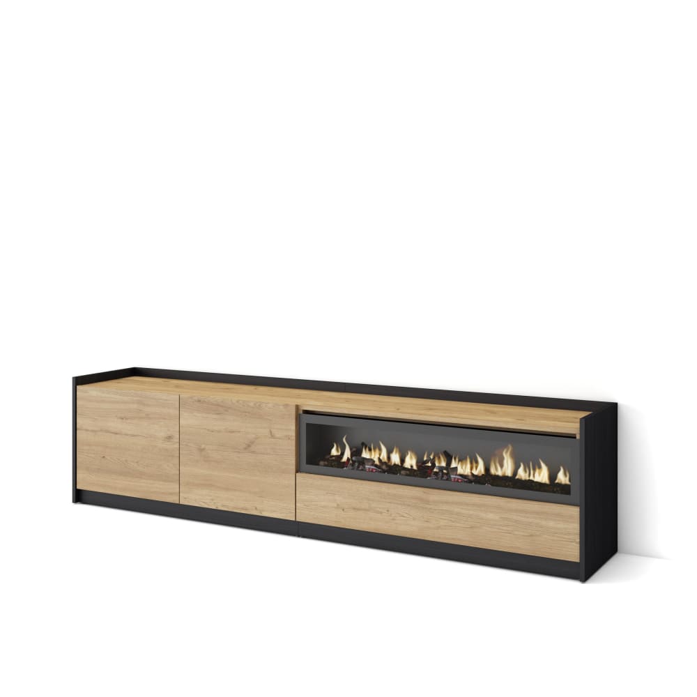 wohnli-moebel-suche-M26030210 Wohnli Möbelsuche - TV-Möbel Holzeffekt eiche schwarz 208x37x50cm Kamin mit Feuereffekt