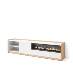 Wohnli Möbelsuche - TV-Möbel Holzeffekt weiß dunkler eiche 208x37x50 Kamin mit Feuereffekt
