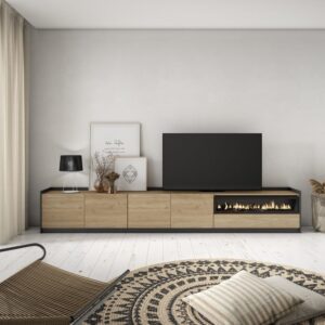 wohnli-moebel-suche-M26030212-1 TV-Möbel Holzeffekt eiche schwarz 310x37x50cm Kamin mit Feuereffekt 310x50x37cm Spanplatte Beige Skraut home Möbel Wohnzimmermöbel TV-Möbel