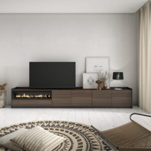 TV-Möbel Holzeffekt Eiche schwarz 310x37x50cm Kamin mit Feuereffekt 310x50x37cm Spanplatte Braun Skraut home Möbel Wohnzimmermöbel TV-Möbel