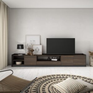 TV-Möbel Holzeffekt dunkle Eiche und schwarz 310x37x50cm 310x50x37cm Spanplatte Braun Skraut home Möbel Wohnzimmermöbel TV-Möbel