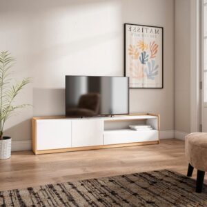 TV-Möbel Holzeffekt weiß und dunkler eiche 208x37x50cm 210x50x37cm Spanplatte Weiß Skraut home Möbel Wohnzimmermöbel TV-Möbel