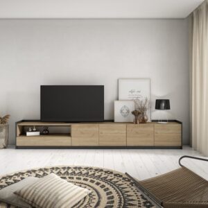 TV-Möbel Holzeffekt eiche und schwarz 310x37x50cm 310x50x37cm Spanplatte Beige Skraut home Möbel Wohnzimmermöbel TV-Möbel