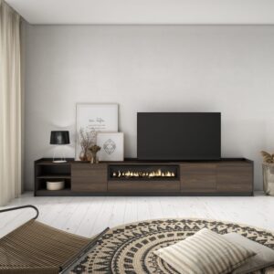 TV-Möbel Holzeffekt Eiche schwarz 310x37x50cm Kamin mit Feuereffekt 310x50x37cm Spanplatte Braun Skraut home Möbel Wohnzimmermöbel TV-Möbel