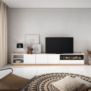 TV-Möbel Holzeffekt weiß dunkler eiche 310x37x50 Kamin mit Feuereffekt 310x50x37cm Spanplatte Weiß Skraut home Möbel Wohnzimmermöbel TV-Möbel
