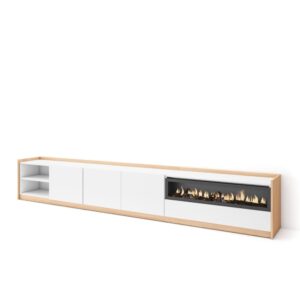 Wohnli Möbelsuche - TV-Möbel Holzeffekt weiß dunkler eiche 310x37x50 Kamin mit Feuereffekt