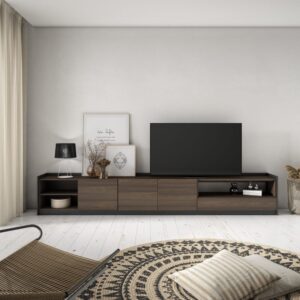 wohnli-moebel-suche-M26030220-1 TV-Möbel Holzeffekt dunkle Eiche und schwarz 310x37x50cm 310x50x37cm Spanplatte Braun Skraut home Möbel Wohnzimmermöbel TV-Möbel