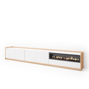 Wohnli Möbelsuche - TV-Möbel Holzeffekt weiß dunkler eiche 310x37x50 Kamin mit Feuereffekt