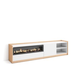 Wohnli Möbelsuche - TV-Möbel Holzeffekt weiß dunkler eiche 208x37x50 Kamin mit Feuereffekt