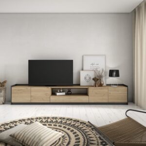 TV-Möbel Holzeffekt eiche und schwarz 310x37x50cm 310x50x37cm Spanplatte Beige Skraut home Möbel Wohnzimmermöbel TV-Möbel
