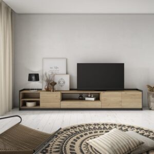 TV-Möbel Holzeffekt eiche und schwarz 310x37x50cm 310x50x37cm Spanplatte Beige Skraut home Möbel Wohnzimmermöbel TV-Möbel
