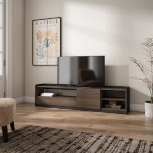 TV-Möbel Holzeffekt dunkle Eiche und schwarz 208x37x50cm 210x50x37cm Spanplatte Braun Skraut home Möbel Wohnzimmermöbel TV-Möbel